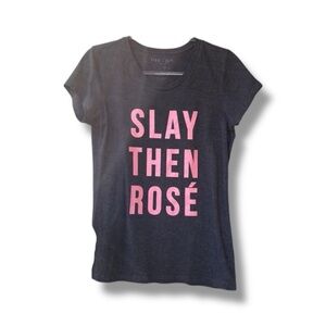 Slay Then Rosé Top T-Shirt / Gray + Pink Size Large